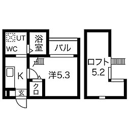 E.S.プレミア 2階1Kの間取り