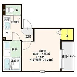Le・Ange弐番館 3階1Kの間取り