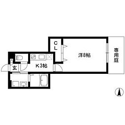 名古屋市営鶴舞線 上小田井駅 徒歩3分の賃貸アパート 1階1Kの間取り