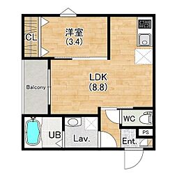 春日井市篠田町アパート 1LDKの間取図画像