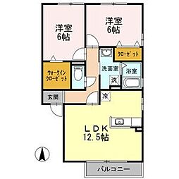 クレールヴィラージュA棟 2LDKの間取図画像