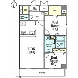 新栄アイサンメゾン 2LDKの間取図画像