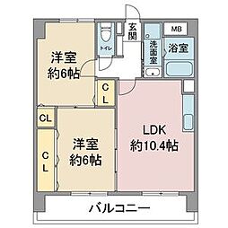 レージュ幸心 2LDKの間取図画像