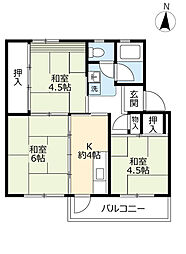 UR都市機構江南団地2棟 3Kの間取図画像