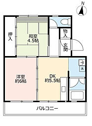UR都市機構江南団地71棟 2DKの間取図画像