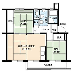 UR都市機構江南団地40棟 2LDKの間取図画像