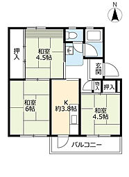 UR都市機構岩倉団地45棟 3Kの間取図画像