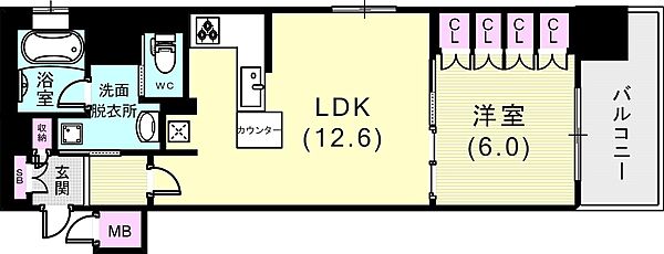 リーガル神戸三宮フラワーロード ｜兵庫県神戸市中央区八幡通4丁目(賃貸マンション1LDK・2階・46.52㎡)の写真 その3