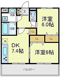 サンライトあべの・8 2DKの間取図画像