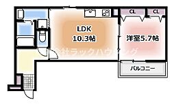 京阪本線 寝屋川市駅 徒歩16分の賃貸アパート 2階1LDKの間取り