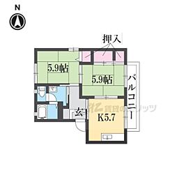 メゾンソレーユ内田II 2階2Kの間取り