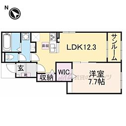 JR山陰本線 八木駅 徒歩3分の賃貸アパート 1階1LDKの間取り