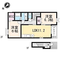 カーサプレッソ 2LDKの間取図画像