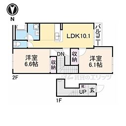 アルシオーネ壱番館 2LDKの間取図画像