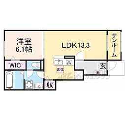 フェリスヴィラブリッサ 1LDKの間取図画像