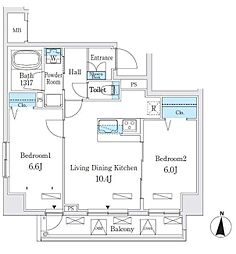 都営三田線 板橋本町駅 徒歩4分の賃貸マンション 6階2LDKの間取り