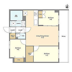 東京メトロ副都心線 地下鉄赤塚駅 徒歩11分の賃貸マンション 2階3LDKの間取り