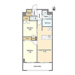 東京メトロ副都心線 地下鉄赤塚駅 徒歩11分の賃貸マンション 1階2LDKの間取り