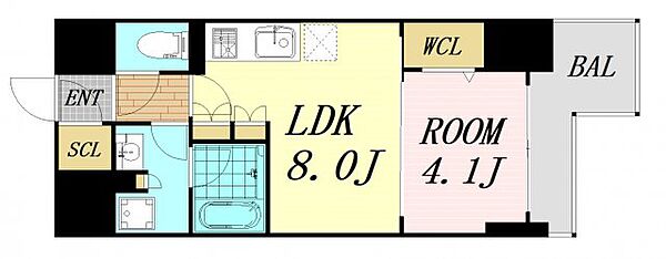 大阪府大阪市西区西本町3丁目(賃貸マンション1LDK・8階・33.26㎡)の写真 その2