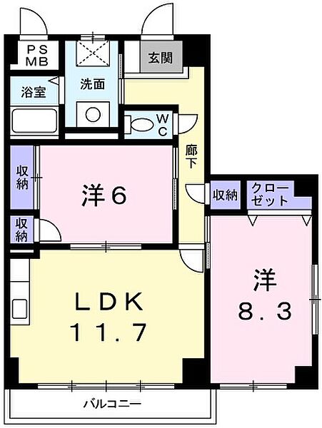 兵庫県姫路市青山西2丁目(賃貸マンション2LDK・2階・66.32㎡)の写真 その2