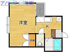 オーレリアン 1Kの間取図画像