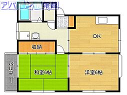 外山レイクサイドハウスE 2DKの間取図画像