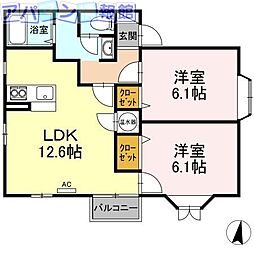 プレリュードB 2LDKの間取図画像