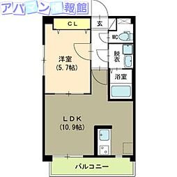 レンテ美咲 1LDKの間取図画像