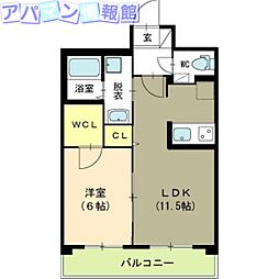 レンテ美咲 1LDKの間取図画像