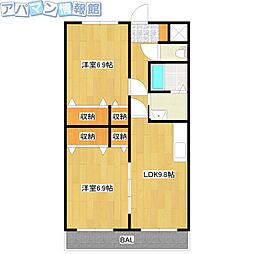 コーポ花 2LDKの間取図画像