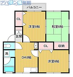 ハイムクローバー3 3DKの間取図画像