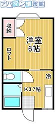 第9レジデンス 1Kの間取図画像