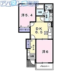 グローリアス1棟 2DKの間取図画像