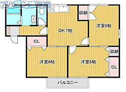 セーヌB 3DKの間取図画像