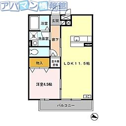リヴェール山田 1LDKの間取図画像