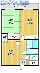ダイアパレス新大前 2DKの間取図画像