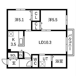 札幌市西区山の手三条3丁目マンション 2LDKの間取図画像