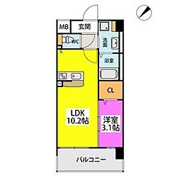 フルハウス高宮 6階1LDKの間取り