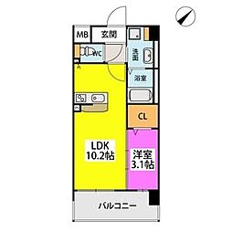 フルハウス高宮 6階1LDKの間取り