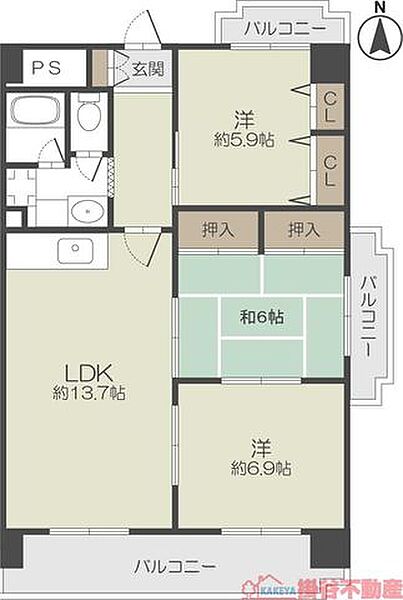 グレイスつじ ｜大阪府茨木市真砂３丁目(賃貸マンション3LDK・1階・74.16㎡)の写真 その2