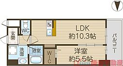 茨木市中津町マンション 1LDKの間取図画像