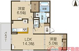 Dーresidence下田部B 2LDKの間取図画像
