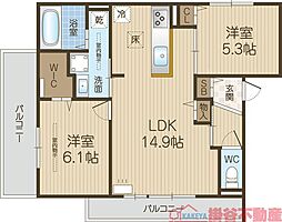 D-residence高槻市下田部A 2LDKの間取図画像