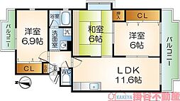 シャロームD棟 3LDKの間取図画像