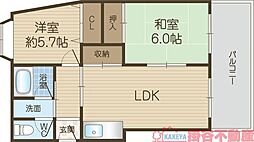プリティーハウス 2LDKの間取図画像