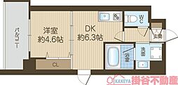 レシオ千里丘 1DKの間取図画像
