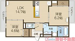 TORISIA千里丘I 2LDKの間取図画像