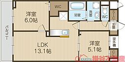 マストリア 2LDKの間取図画像