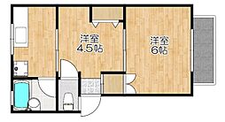 メゾンソレイユB棟 2Kの間取図画像