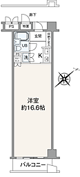 東急ドエルアルス天神 ワンルームの間取図画像